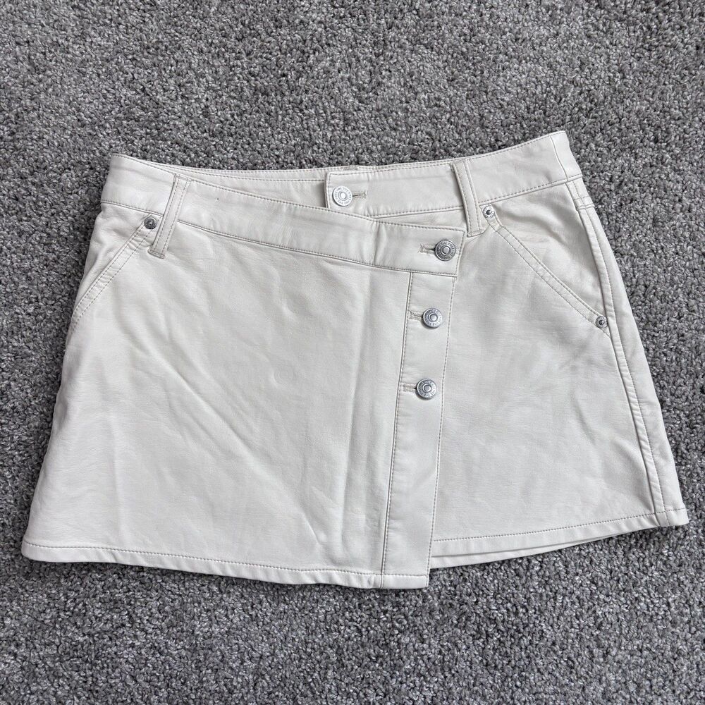 We The Free Mini Skirt Asymmetric Wynne Vegan Faux Leather Wrap Cream Size 26